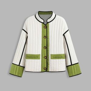 Cider White and Green Quilted Utility Jacket